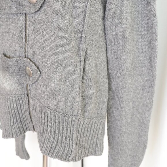 Vintage Y2K Banana Republic Lambswool Grey Military Sweater Cardigan Jacket Sz M - Picture 7 of 10